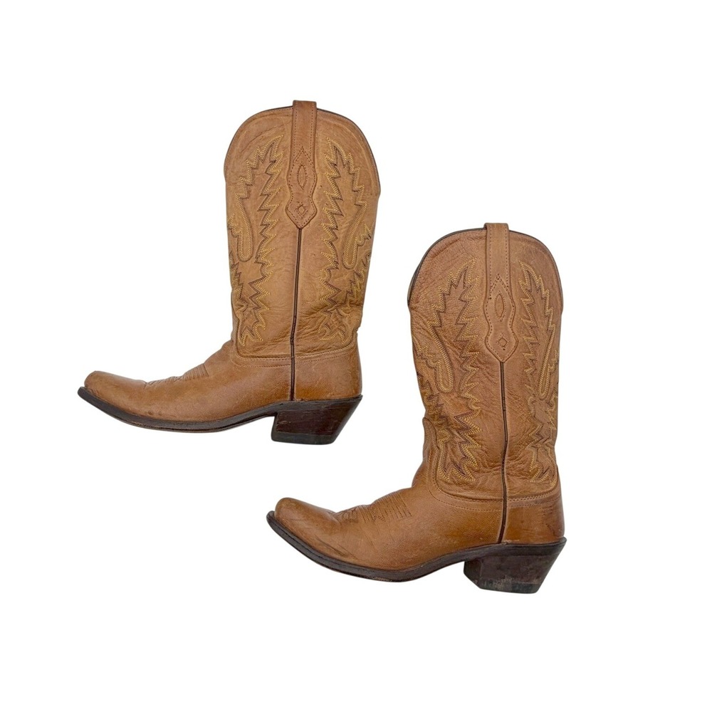Old West Womens 6.5 Tan Canyon Leather Snip Toe Western Cowboy Boots Pull On